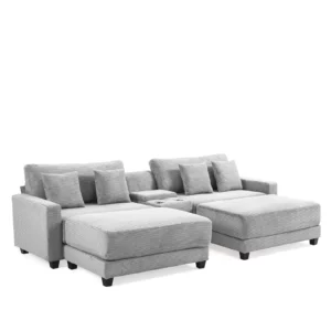 Gray Velvet Sectional Sofa with Ottoman - Homeselecting