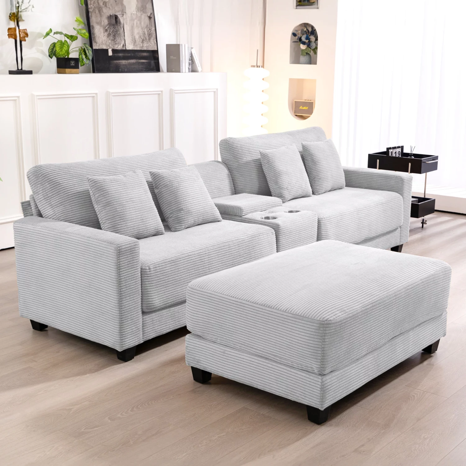 Corduroy sectional sofa in the living room