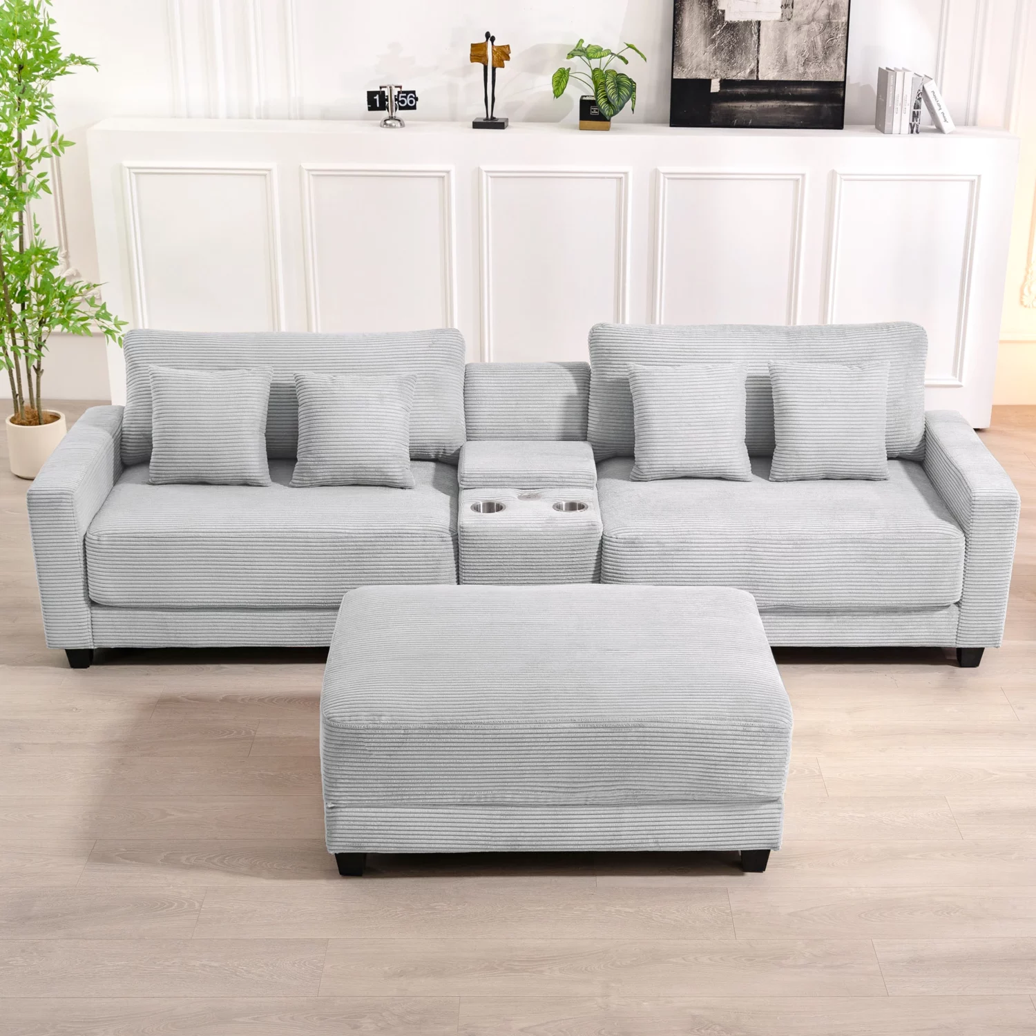 Corduroy 2 Seats Sectional Sofa with Ottoman - Image 5