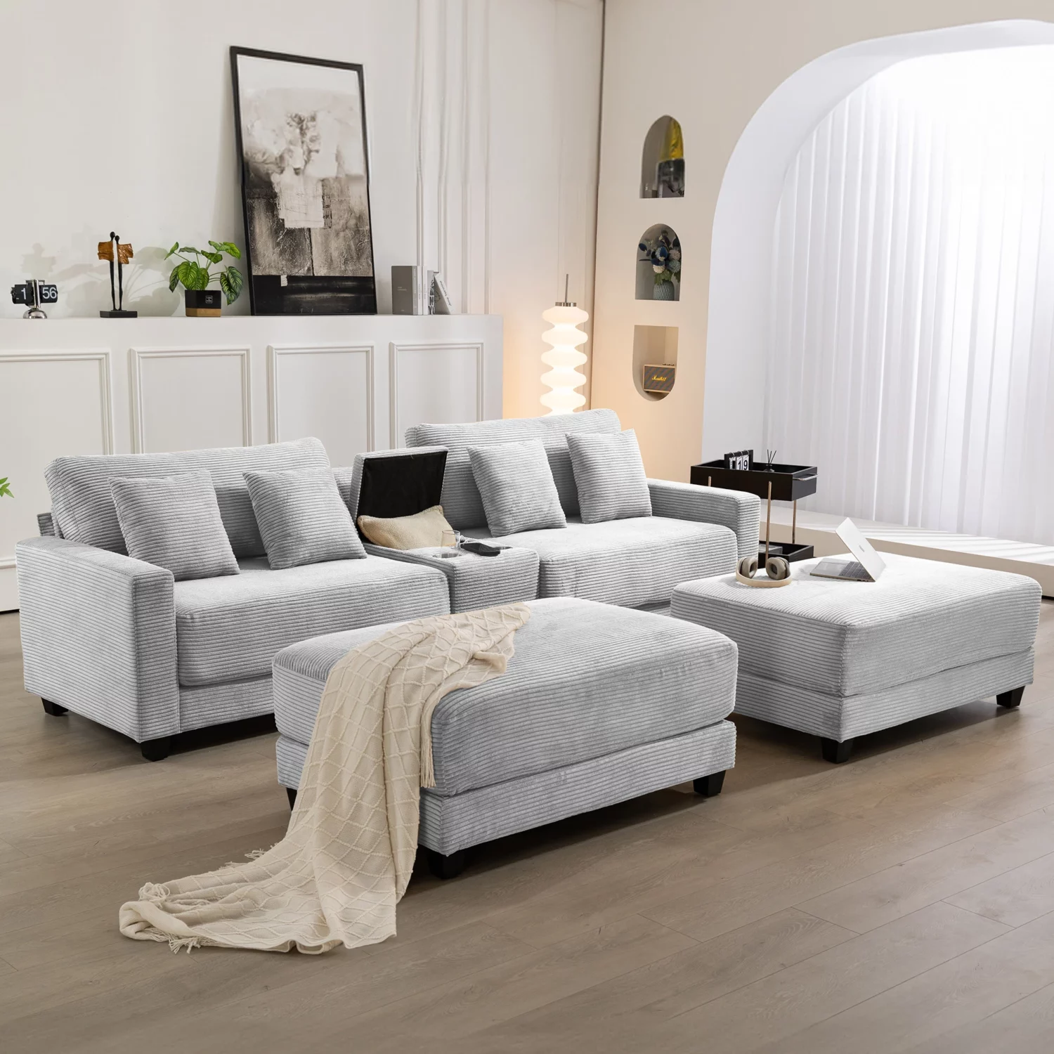 Velvet Modular Sectional Sofa with Two Ottomans - Image 2