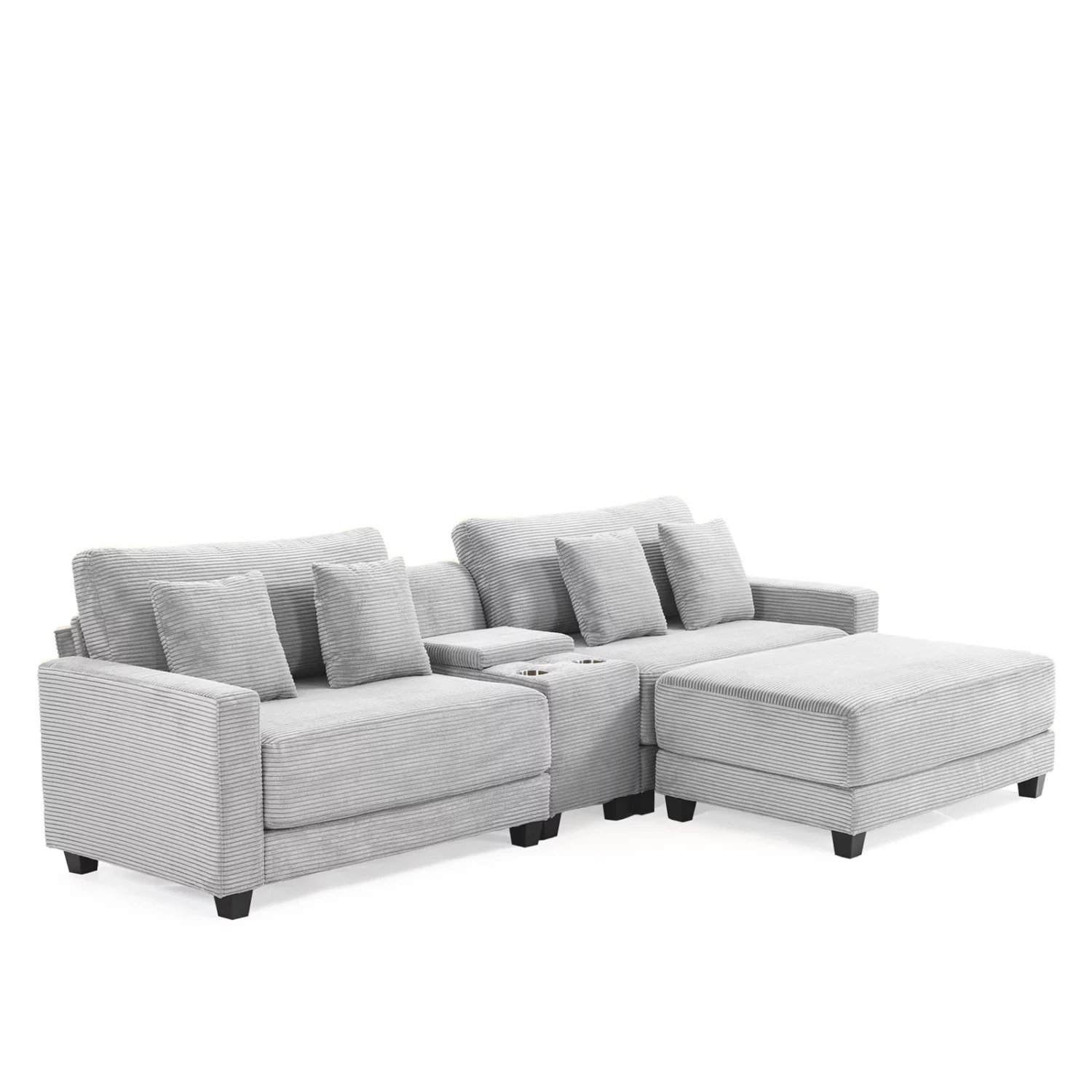 Gray Corduroy Sectional Sofa with Ottoman - Homeselecting