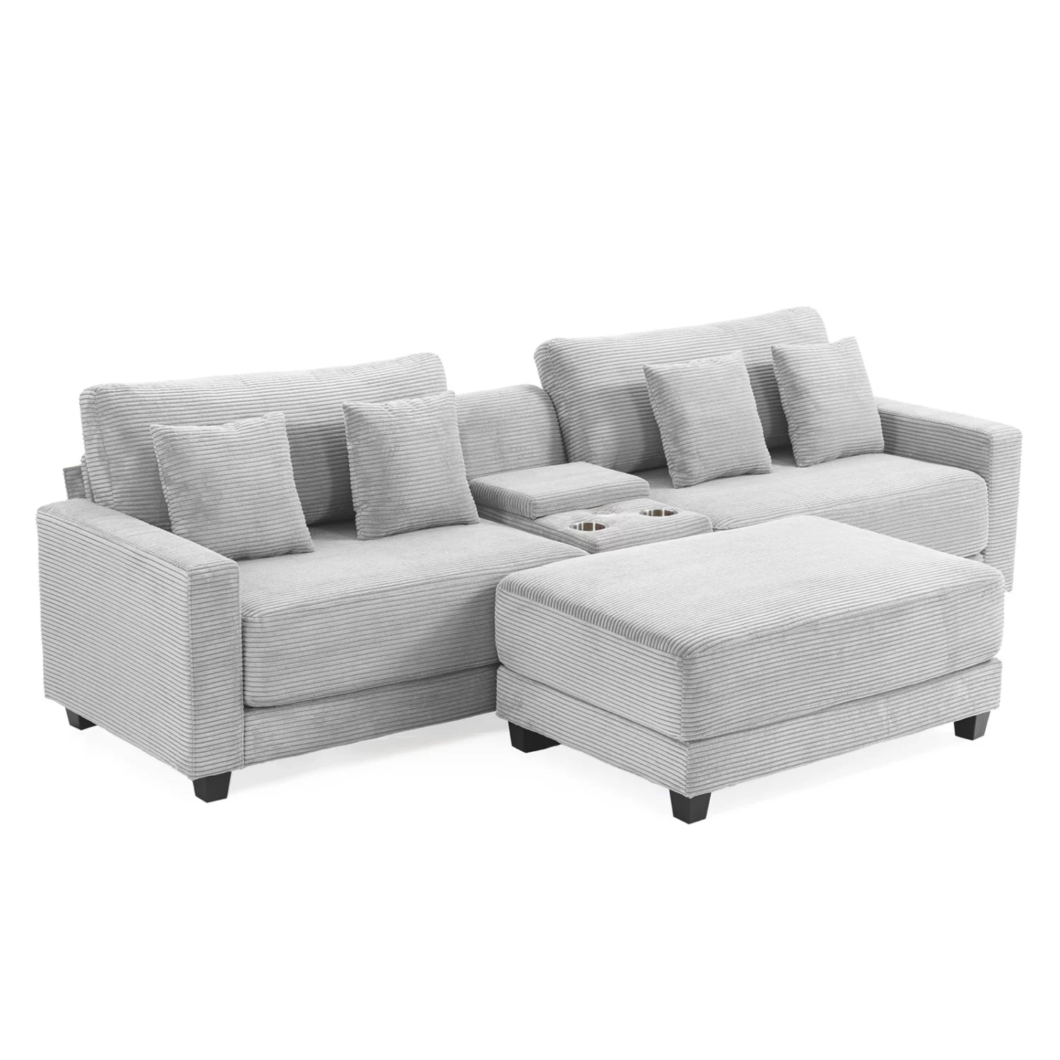 Corduroy 2 Seats Sectional Sofa with Ottoman - Image 9