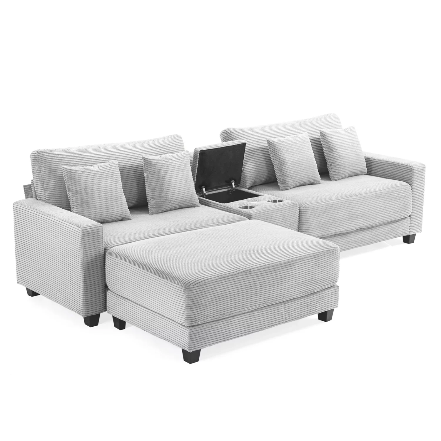 Corduroy 2 Seats Sectional Sofa with Ottoman - Image 8
