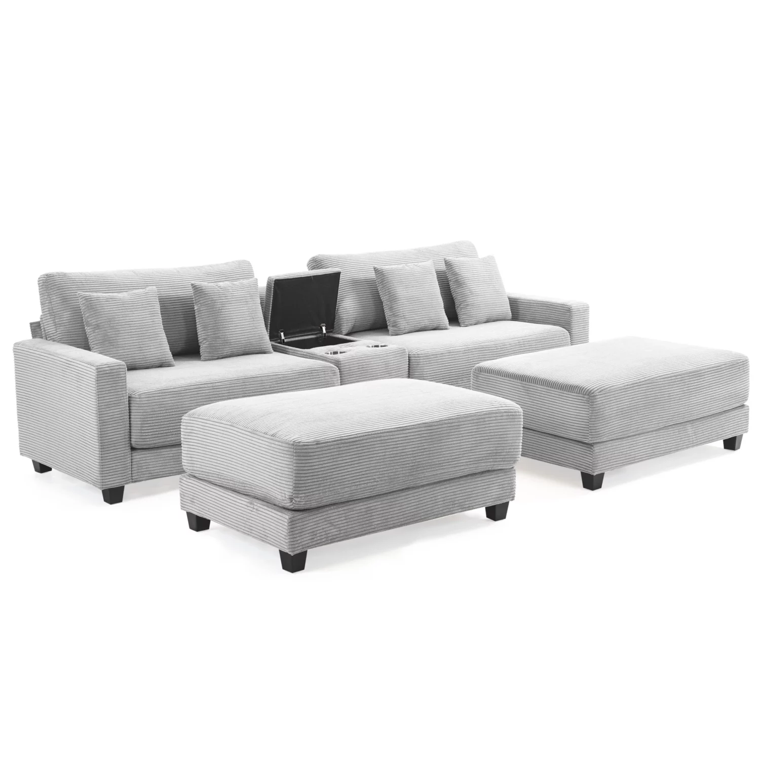Velvet Modular Sectional Sofa with Two Ottomans - Image 5