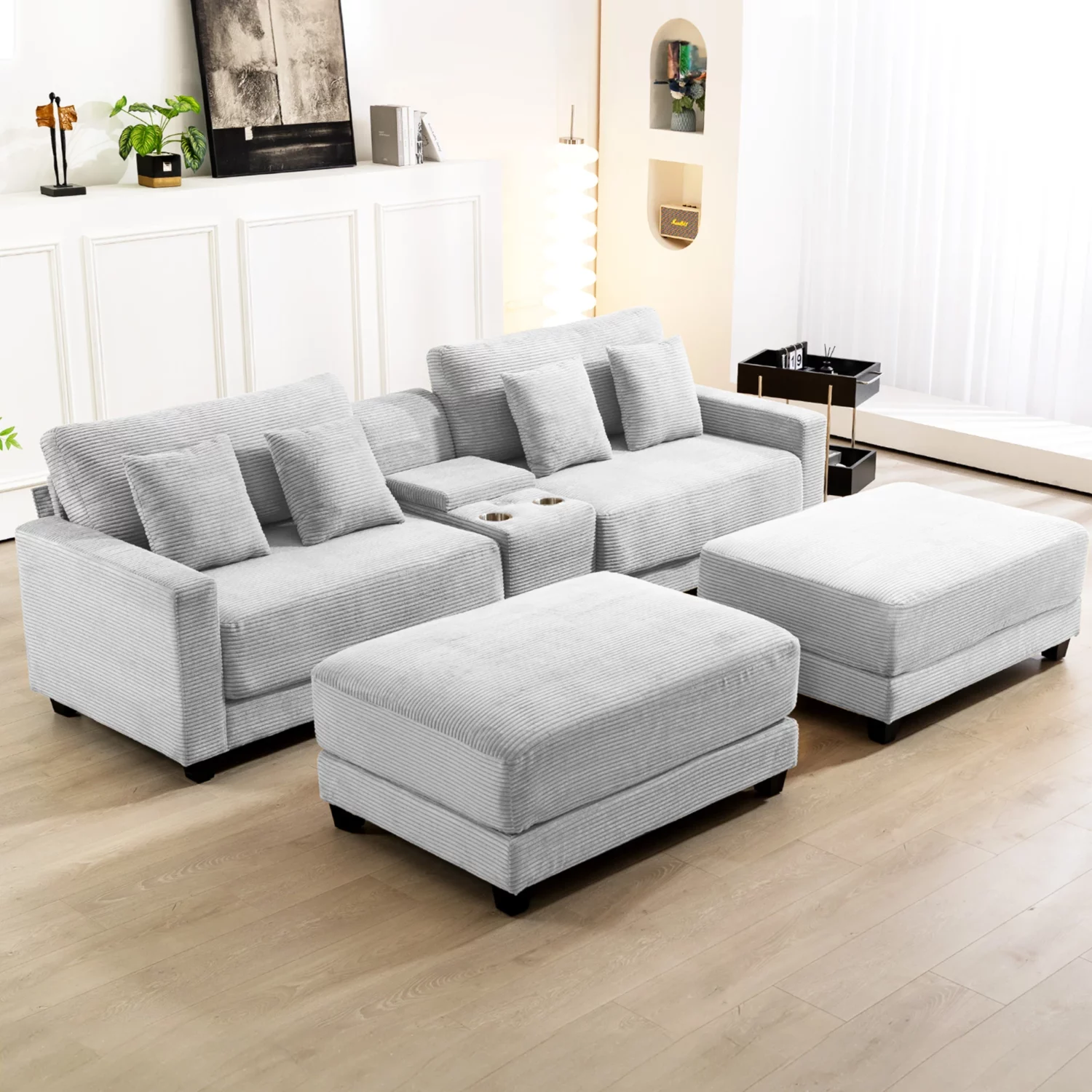 Velvet Modular Sectional Sofa with Two Ottomans - Image 3