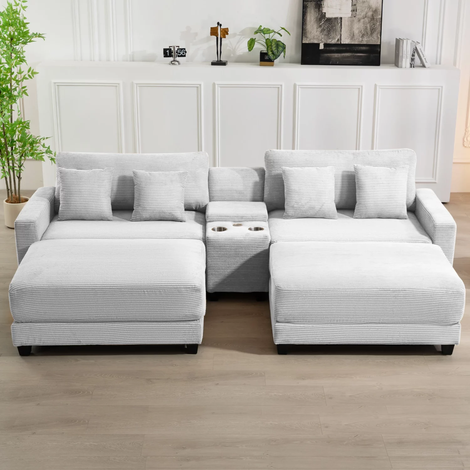 Velvet Modular Sectional Sofa with Two Ottomans - Image 4