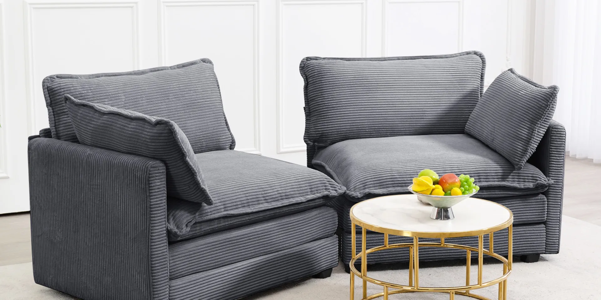 Dark Gray Modern Corduroy Sofa Loveseat