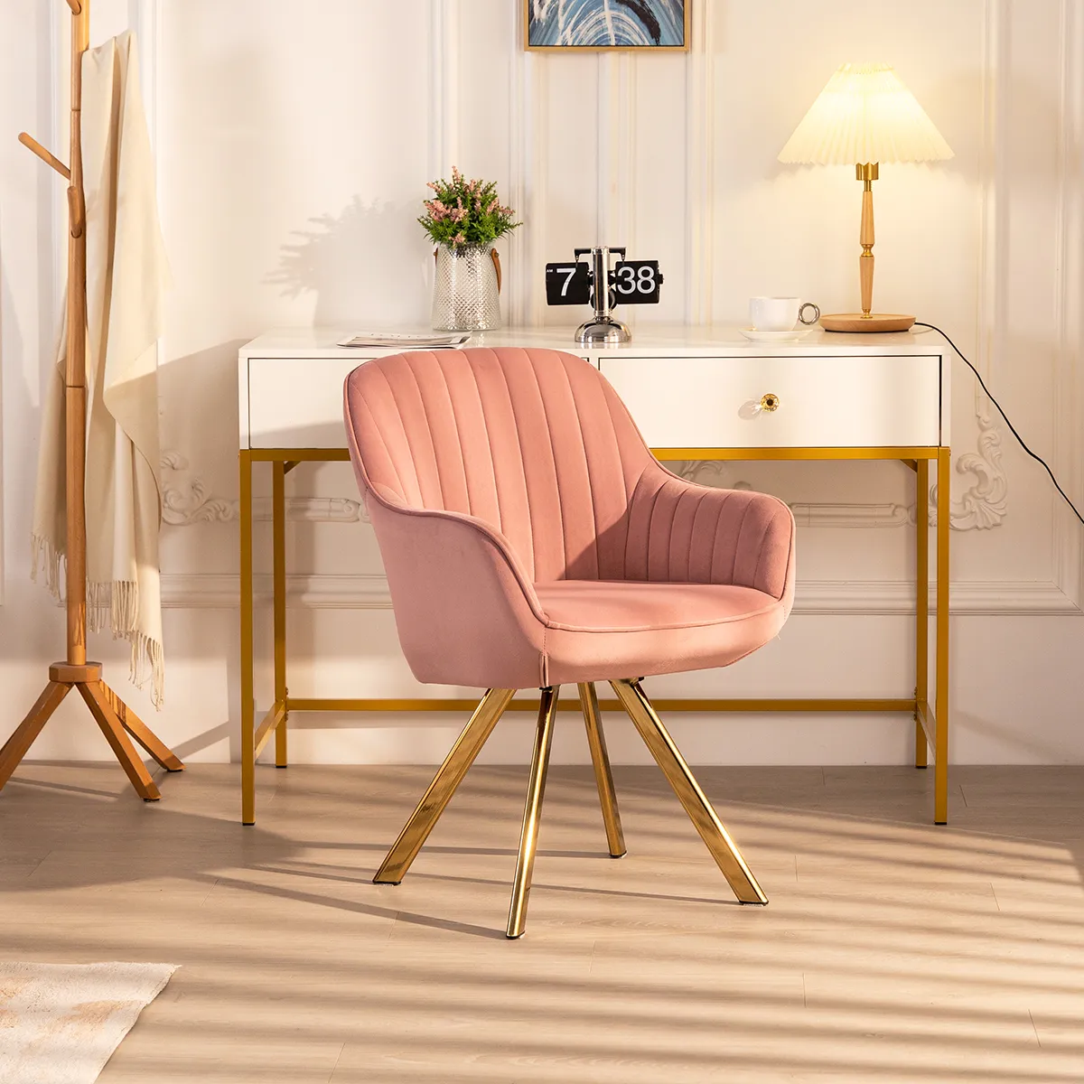 Modern Brushed Velvet Swivel Armchair