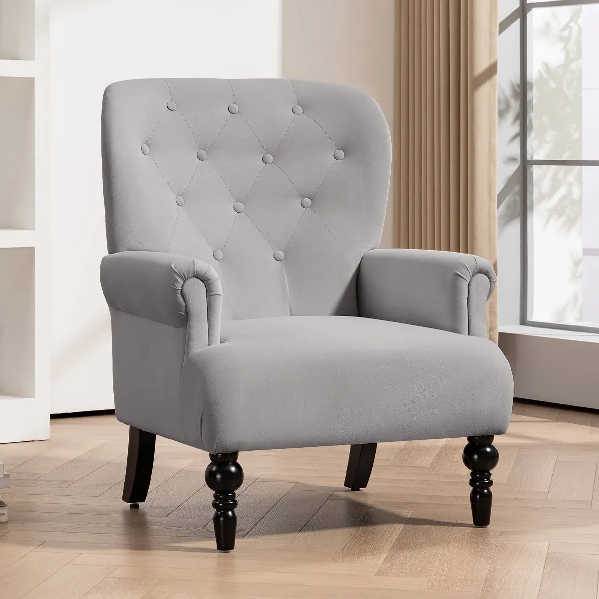 Velvet Accent Armchair with Tufted Back