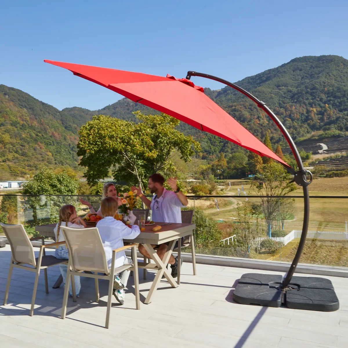 Round Curved Offset Hanging Umbrella