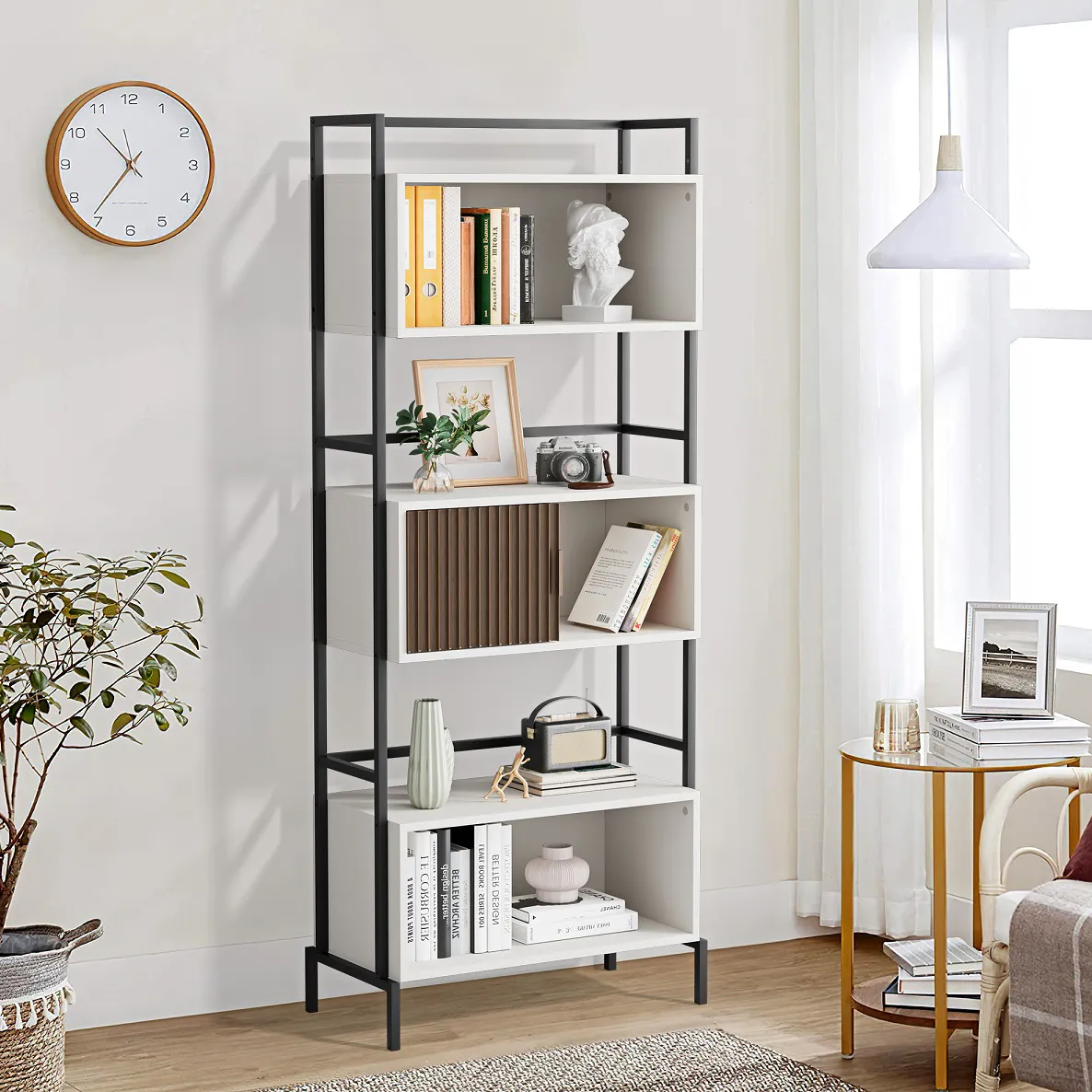 6-Tier Oak Ladder Bookshelf